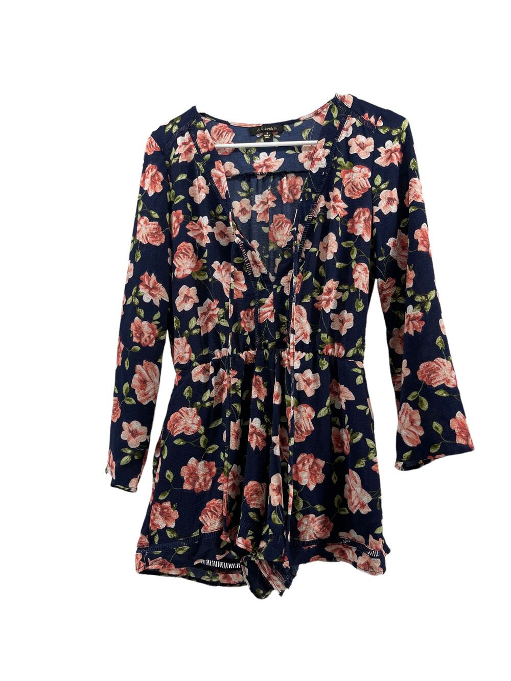 I Joah Navy Blue Floral Print Long Sleeve Romper Women's Size Small